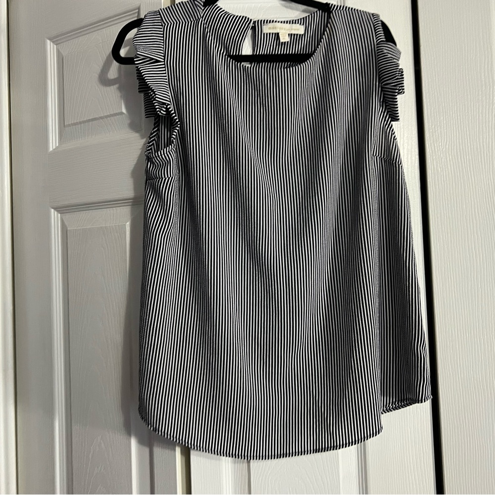 Blue striped Blouse with Ruffles Sleeves XL